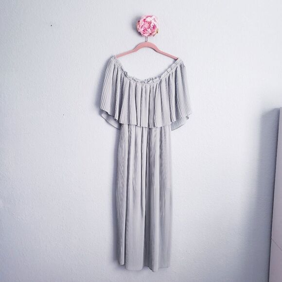 Zara Muted Seafoam Pleated Off The Shoulder Midi Dress - Picture 5 of 10